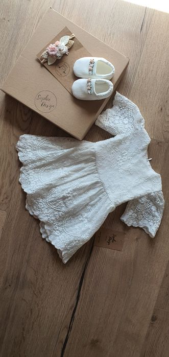 Urocza sukienka BOHO z dodatkami do chrztu Sophie Design Holly 62/68