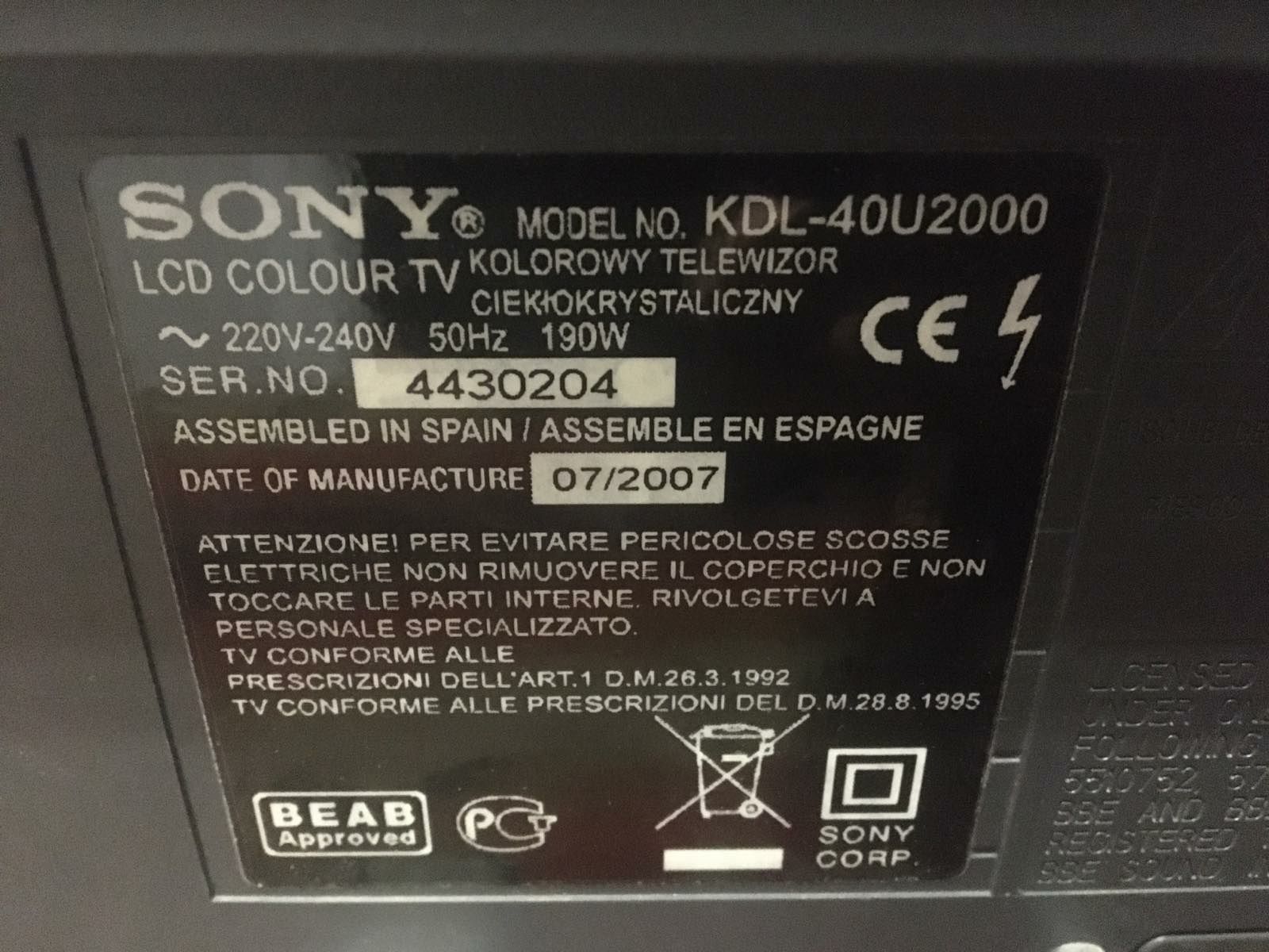 Sony KDL-40U2000