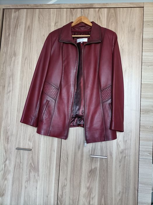 Bordowa kurtka skórzana damska skóra naturalna rozmiar 44 Carlo Sarti