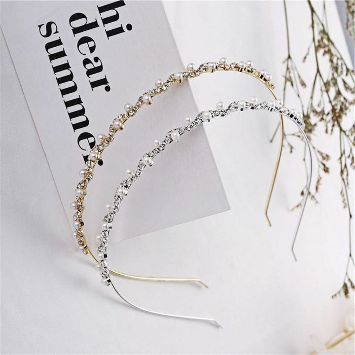 Conjunto de 2 Tiaras Ocasiões Especiais Pérolas Cristais ouro, prata