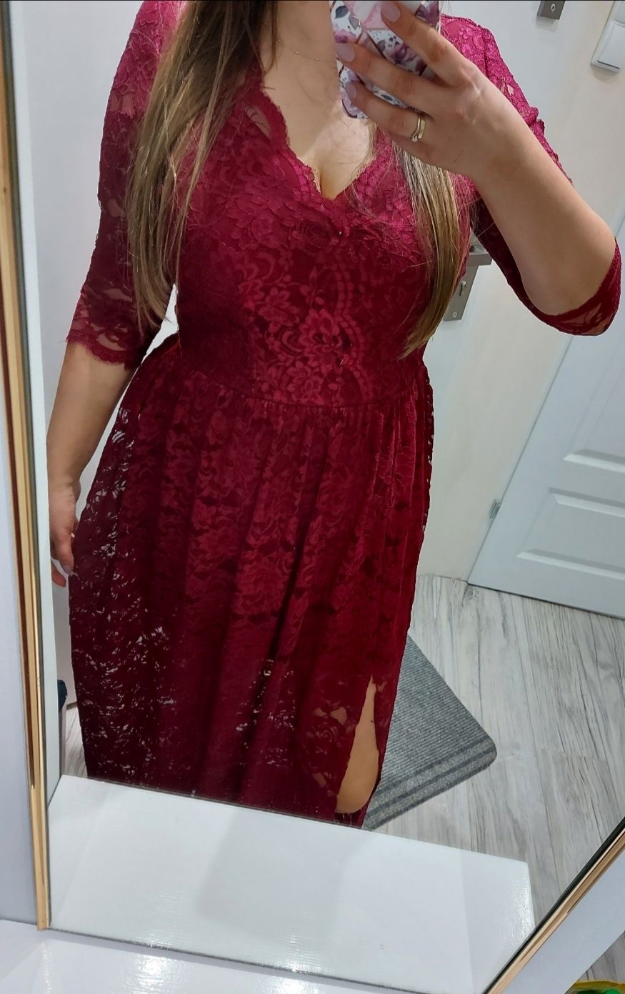 Sukienka bordo koronka maxi