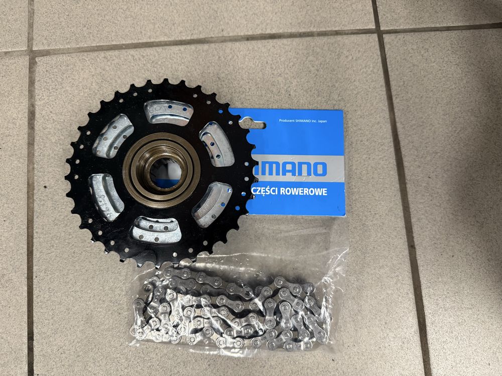 Wolnobieg Sunrace 8-rzędowy 13-34T + Łańcuch Shimano CN-HG40