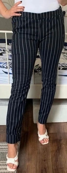 Spodnie legginsy basic classy w granatowo-białe paski XL 42 L 40