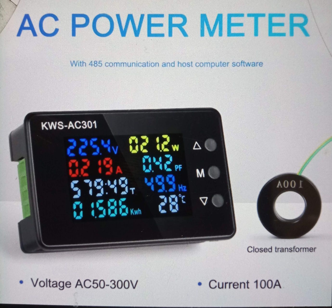 Счётчик амперметр вольтметр до 100а ваттметр kws-ac301