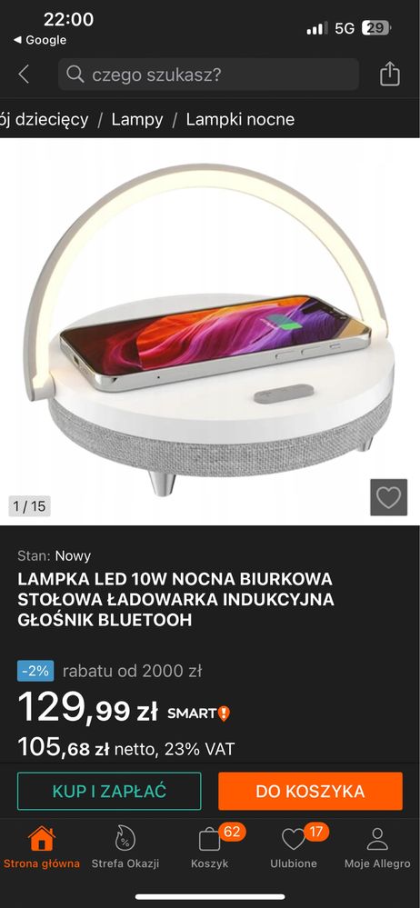 Lampka biurkowa led głośnik ładowarka A13