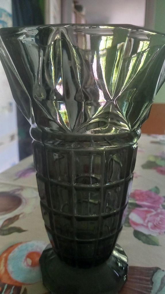 Wazon szkło przesroczyste PRL Wys 19cm