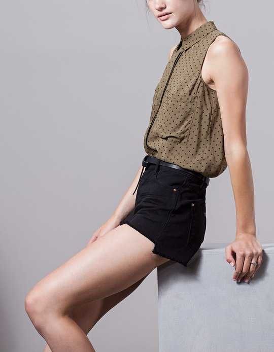 Nowa STRADIVARIUS bluzka top zielona khaki grochy kropki S 36