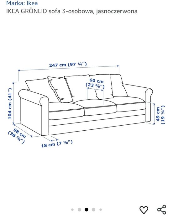 Ikea GRÖNLID sofa 3 osobowa, bez funkcji spania, kanapa
