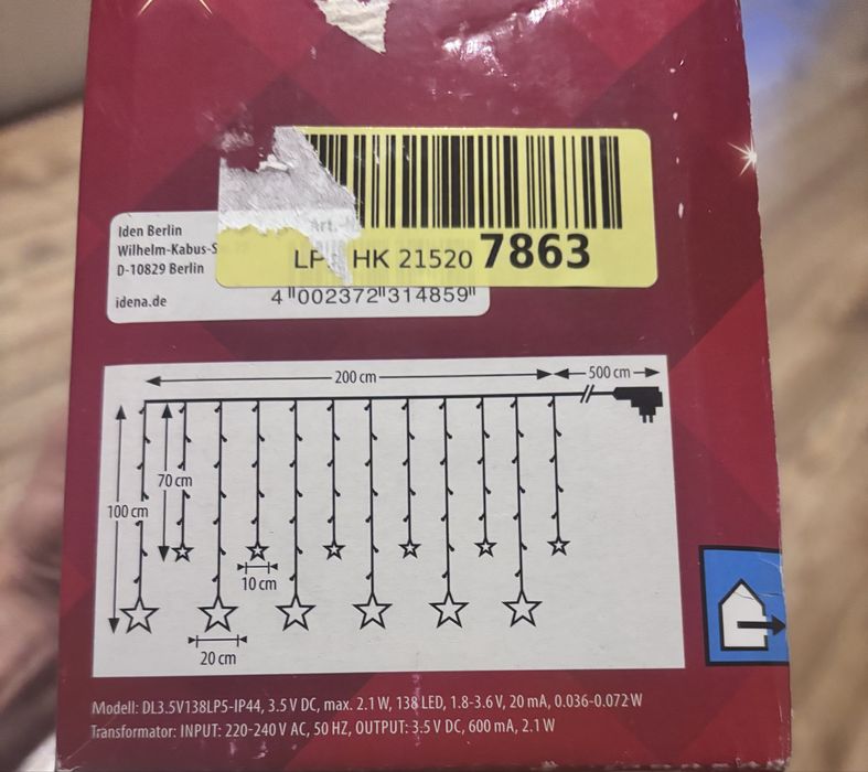 Kurtyna lampki gwiazdy led 200cm