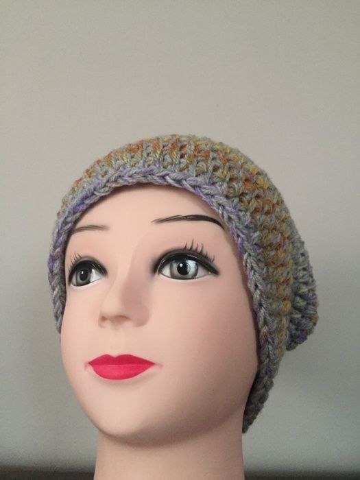 Czapka handmade beanie - szarość, brązy, melanż, szydełko