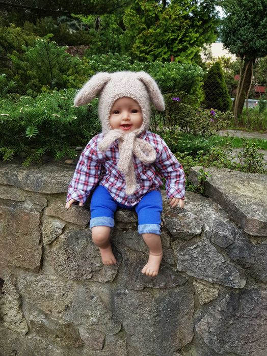 Czapka Piesek beż 34/36 chrzest, wcześniak, noworodek