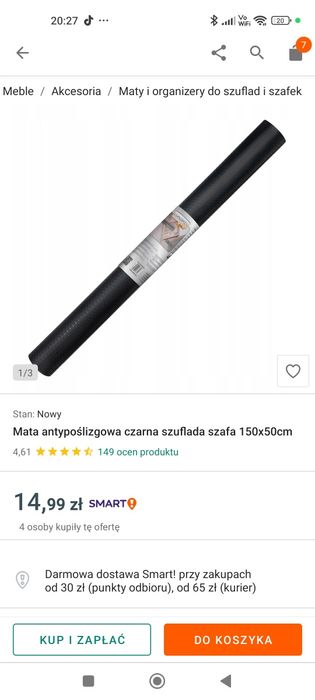 Nowa mata antypoślizgowa czarna do szaf szuflad 50x150  5 sztuk