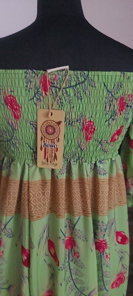 Sukienka jedwabna jedwab hiszpanka boho silk etno kwiaty indyjska I