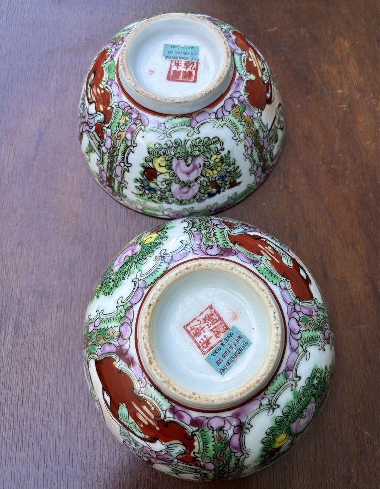 Par de Taças antigas em porcelana Chinesa Mandarim.