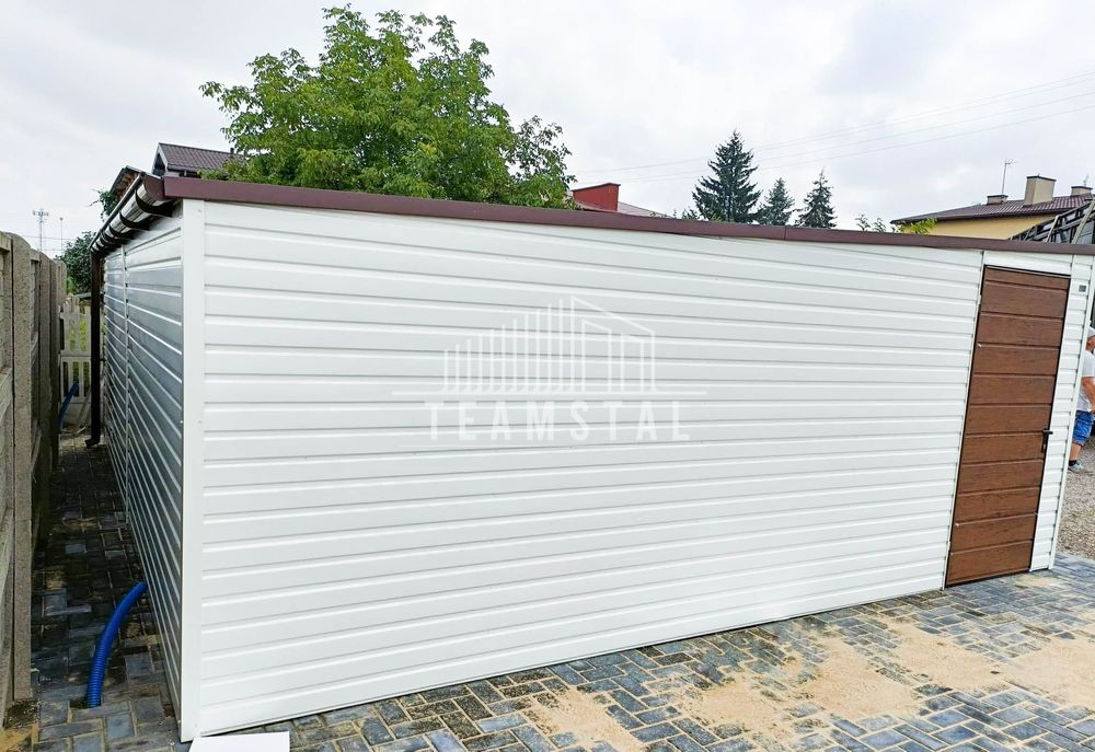 GARAŻ BLASZANY 6m x 6m poziom spad tył 2x Brama  drzwi TS252