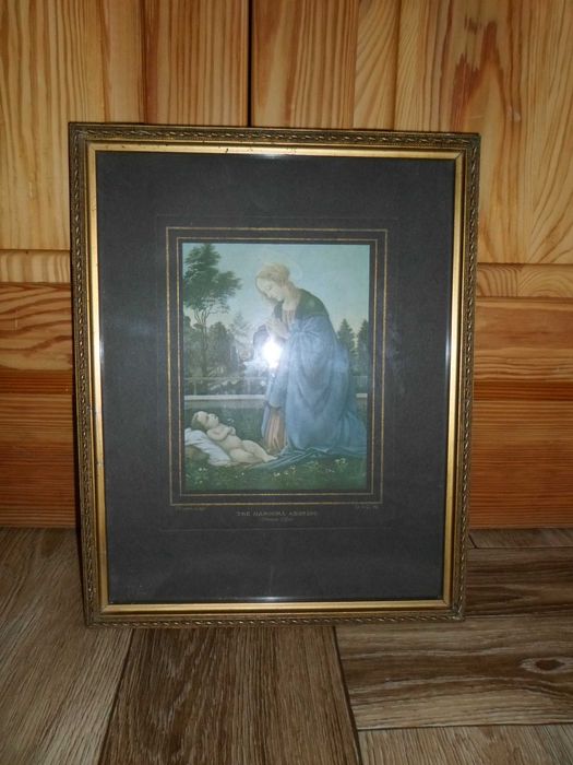 F. Lippi - "Adorująca Madonna" - obraz, stara grafika w złotej ramie