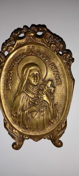 Antyczna ikona, obraz - św. Teresa od dzieciątka Jezus z mosiądzu