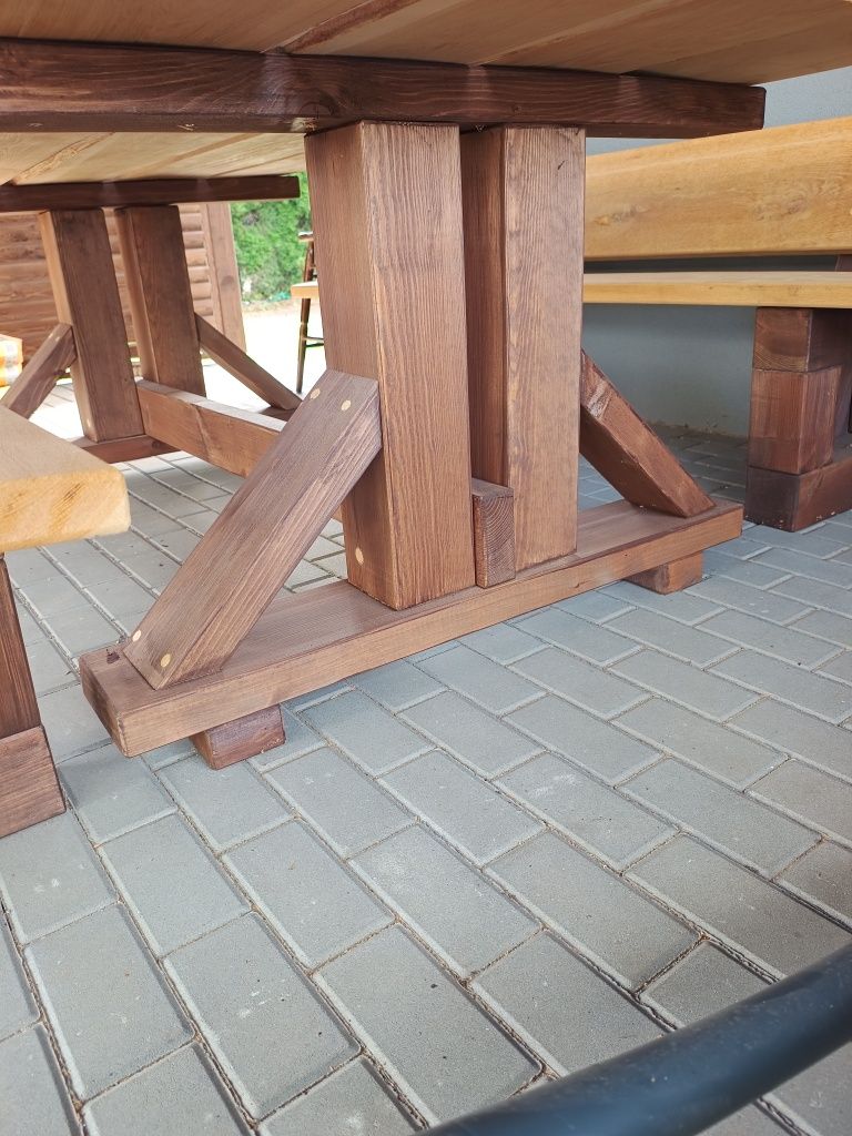 Stół ławki zestaw ogrodowy dębowy duży