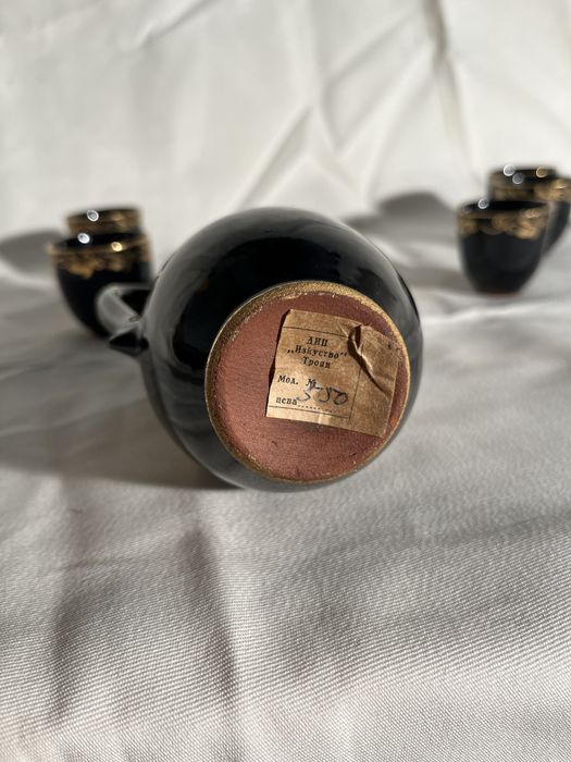 Karafka kieliszki Zestaw nalewki kobalt czarny ceramika antyk vintage