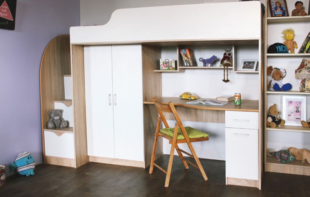 Ліжко-горище з шафою та столом (дуб сомона/біле) м.Київ