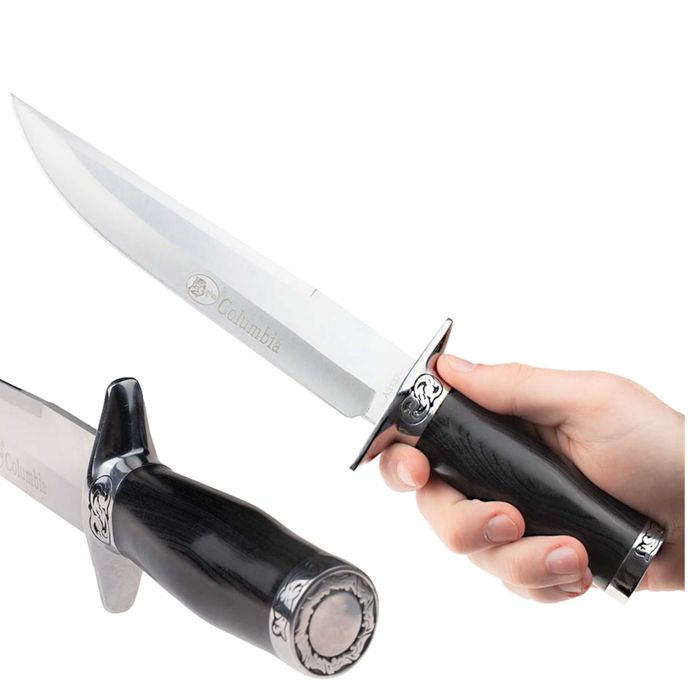 NOWY⇒ Duży Nóż Myśliwski Z Pokrowcem Trwała Stal 440 Drewno Survival