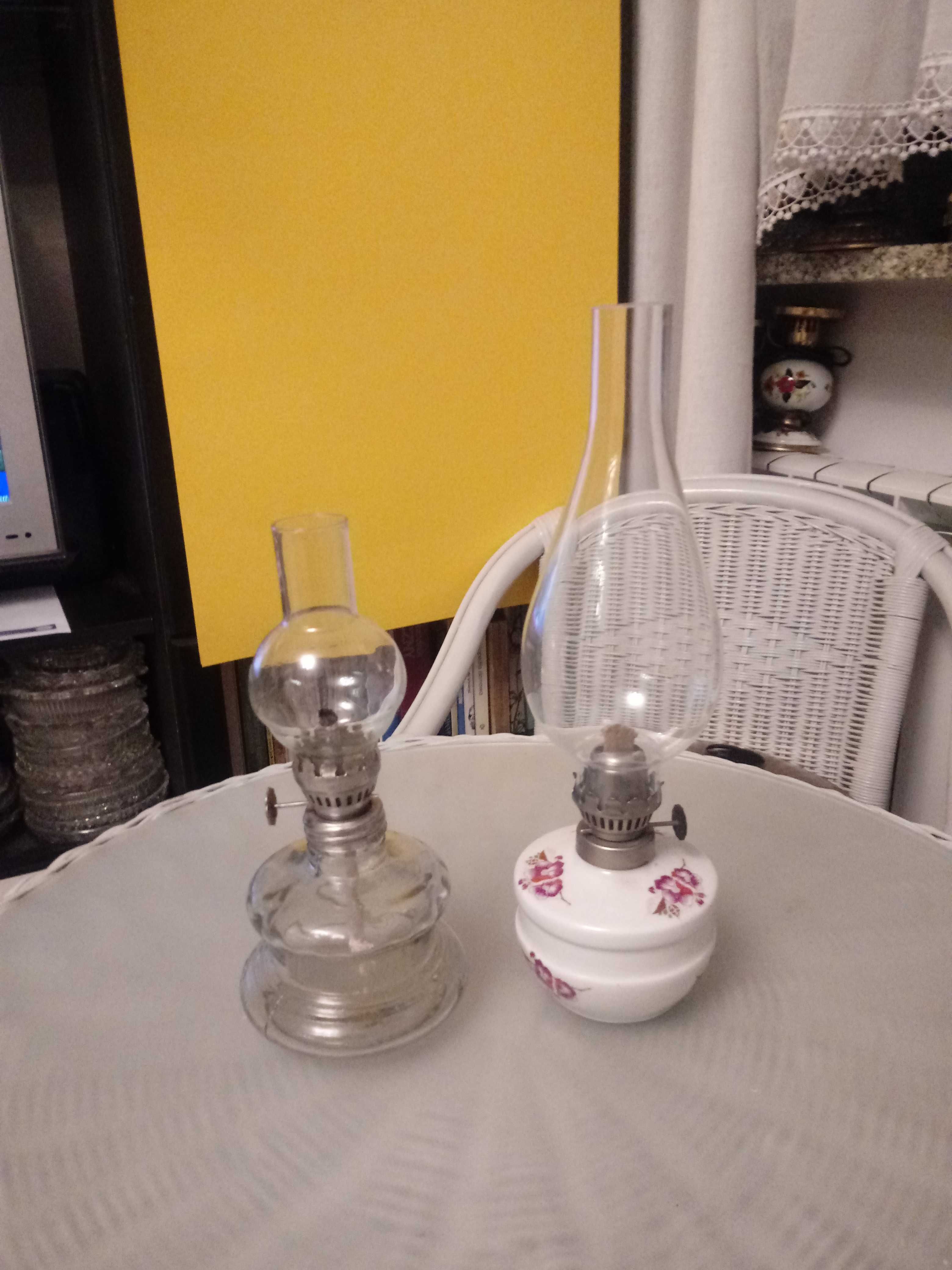 Lampa naftowa z lusterkiem i bez (porcelanowa, szklana) - PRL