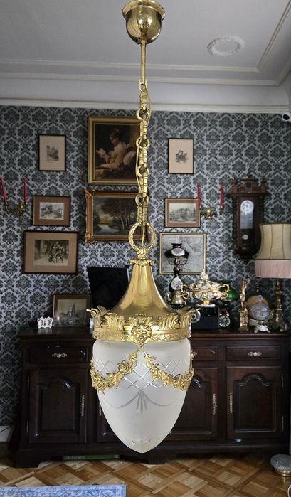 Pałacowa Mosiężna Lampa Szyszka do Wiatrołapu Holu Salonu Korytarza