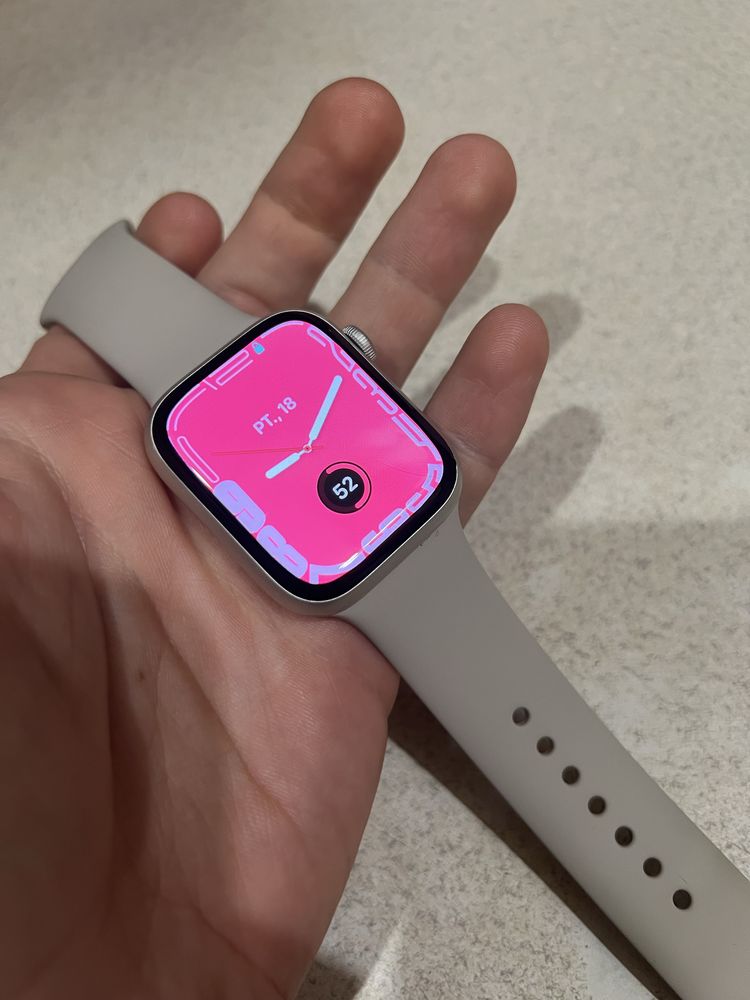Oryginalny Apple Watch 7 45mm GPS+Cellular LTE Srebrny, BATERIA 100%