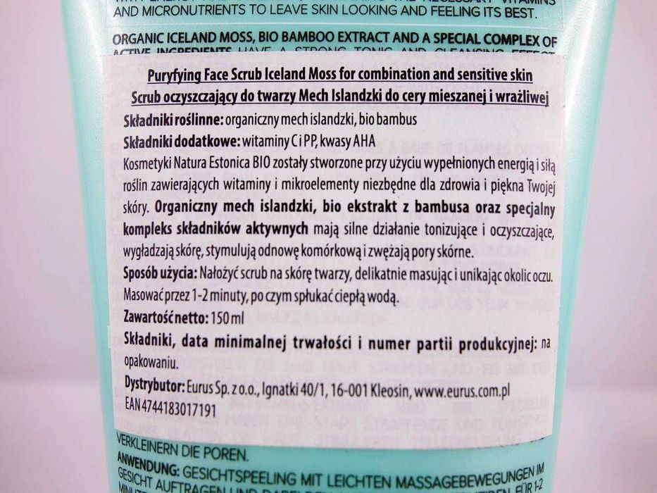 Natura Estonica BIO - Oczyszczający PEELING do twarzy Islandzki Mech