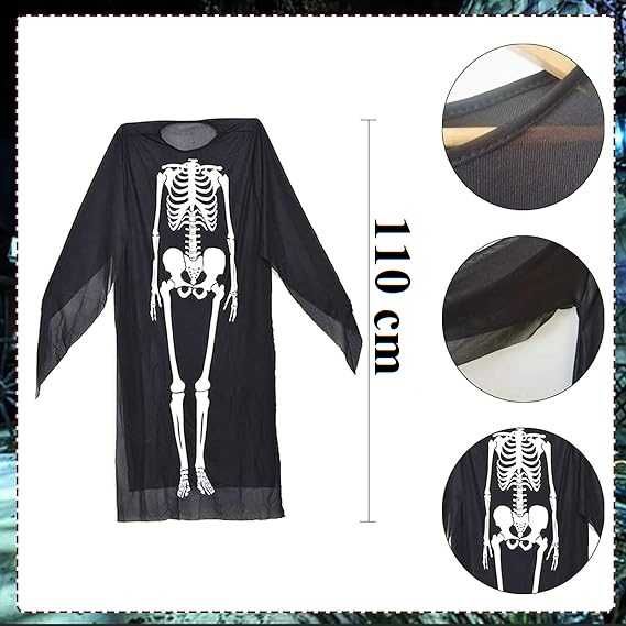 Kostium na Halloween Przebranie KOŚCIOTRUP SZKIELET Ponczo Tunik-110cm