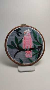 Obraz haft handmade rękodzieło papuga