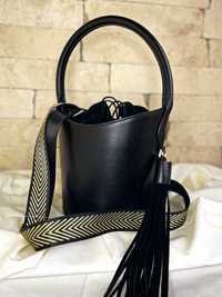 Женская модная сумка-ведро Италия. Два цвета чёрн. и красный