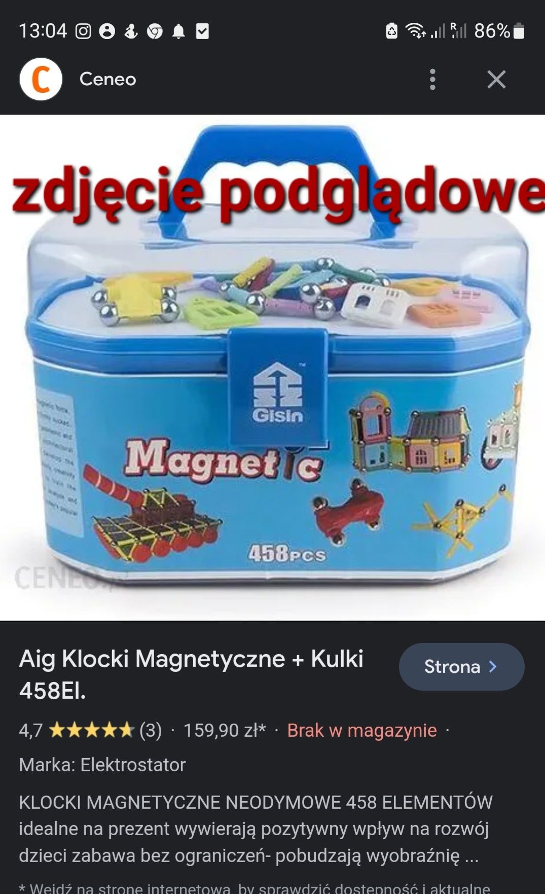 Klocki magnetyczne 458 elementów