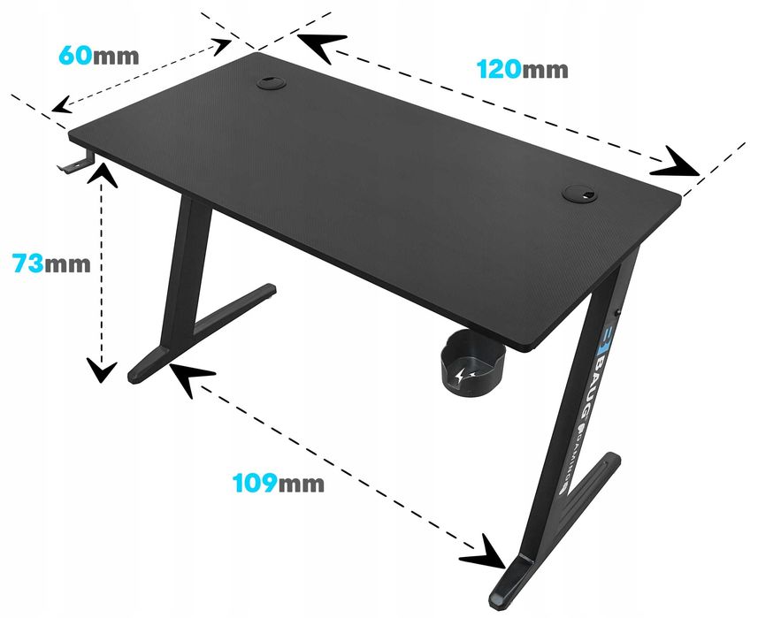 Biurko gamingowe  dla gracza   CZARNE DUŻE 120x60