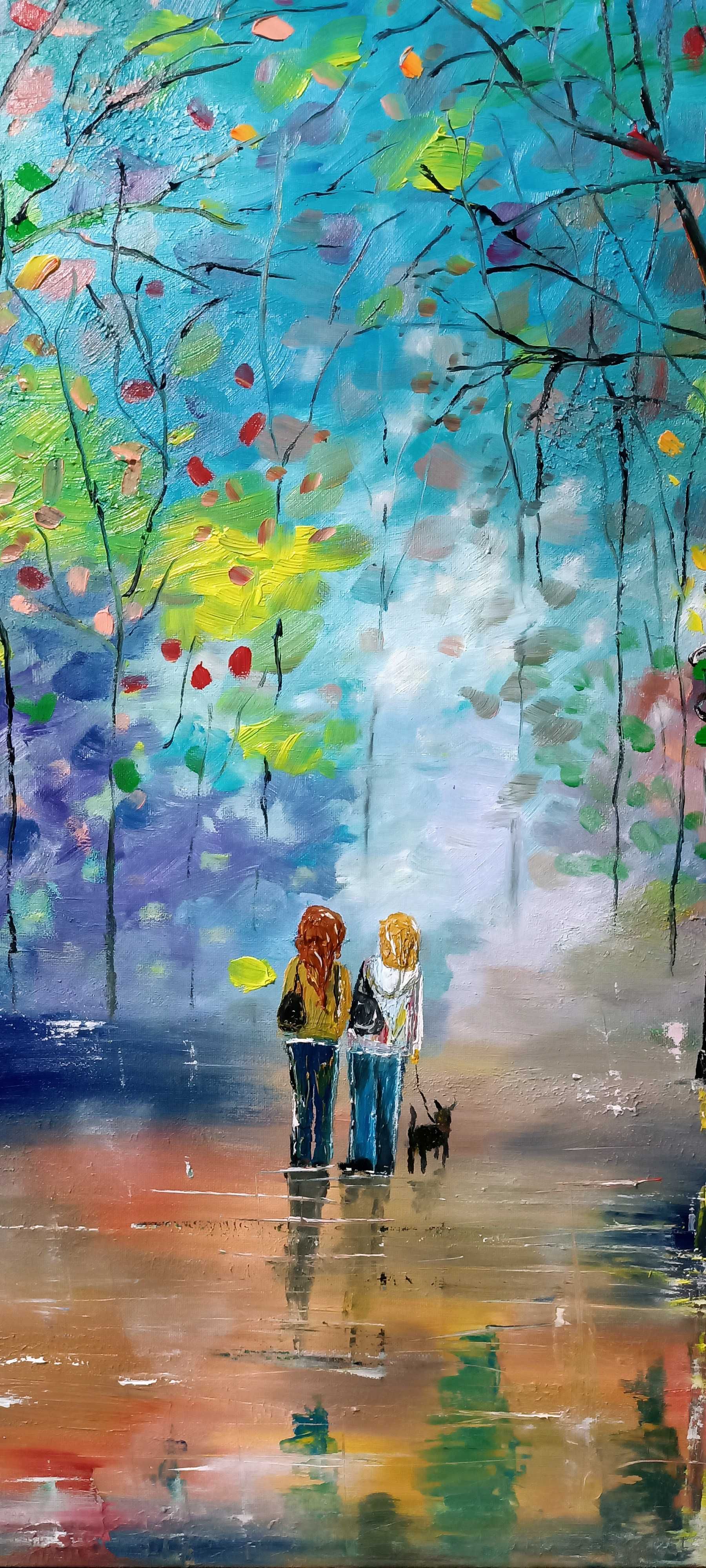 Óleo sobre tela, original, dimensões 60cmx70cm, cenário colorido.