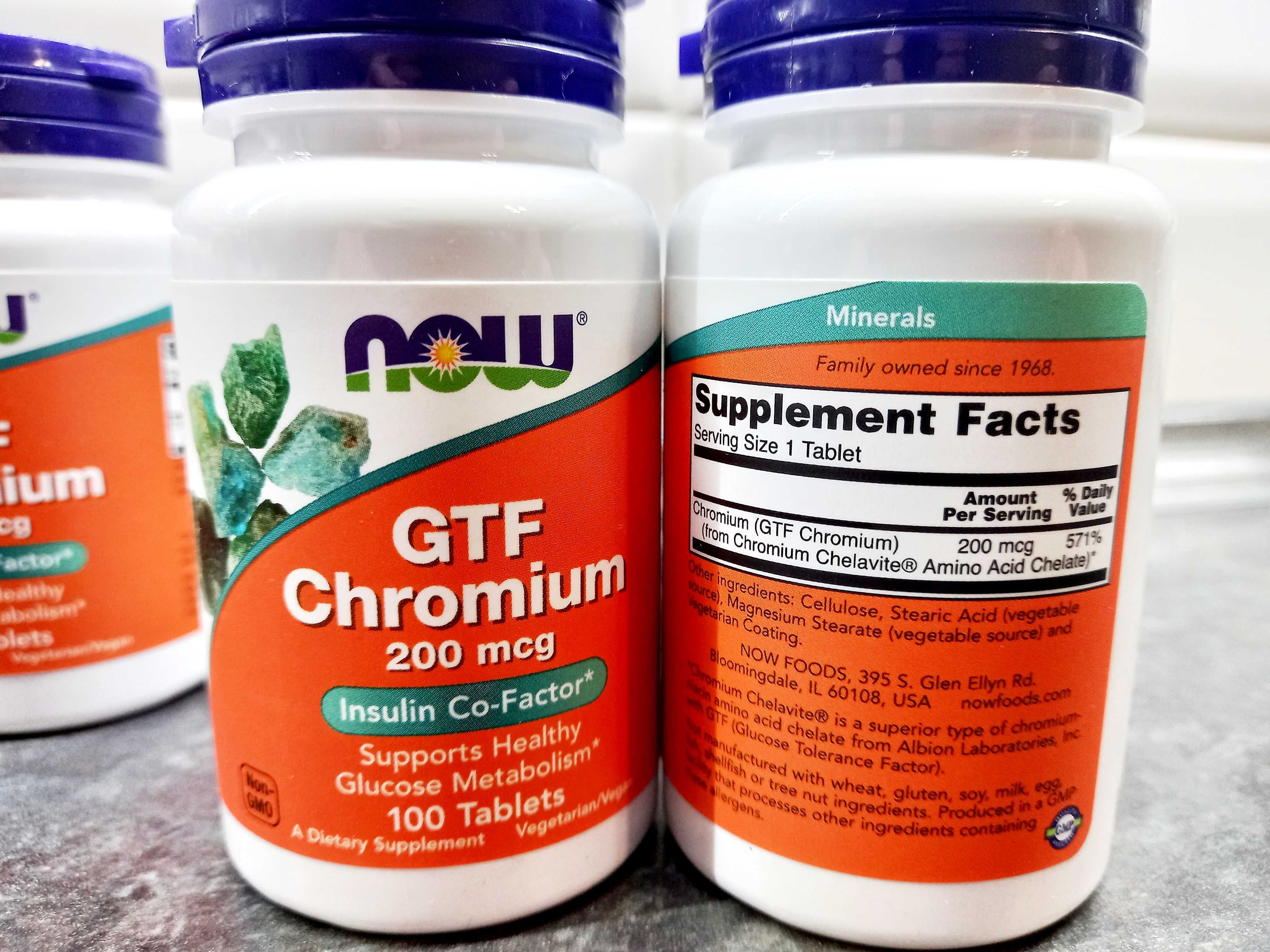 Now Foods, Chromium GTF 200 мкг (100-250 таб.), хром хелат GTF