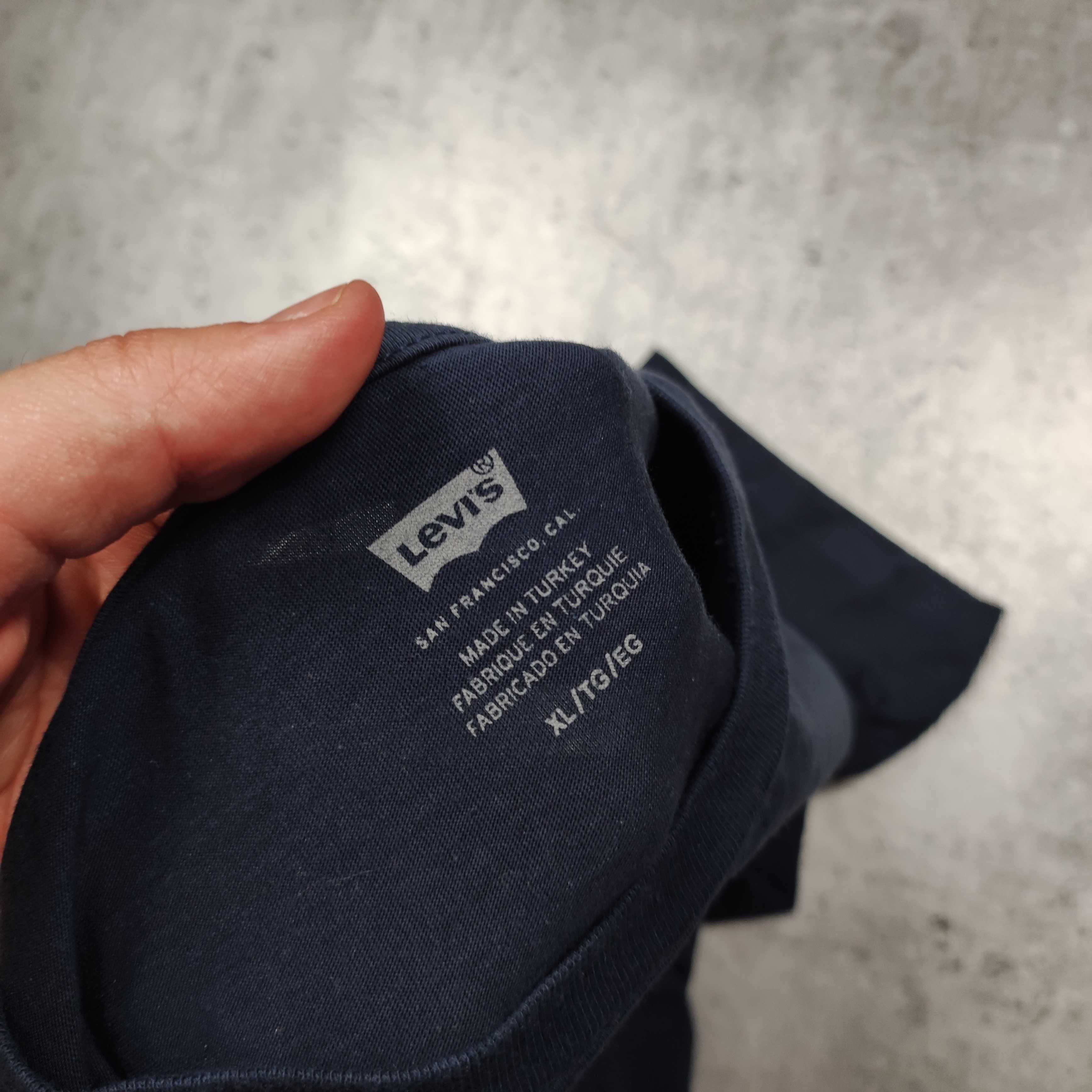 MĘSKA Koszulka Granatowa Bawełna Codzienna Logo Levis Casual