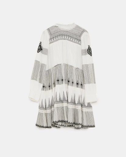ZARA sukienka boho z kontrastowym haftem biała ecru S