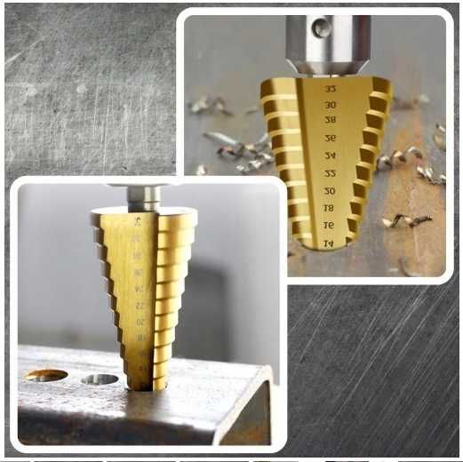 Wiertło Stożkowe Stopniowe Wiertła Zestaw 3szt