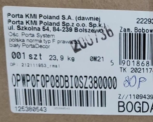 Oscieznica regulowana (18-20) Porta System białe 80cm prawa