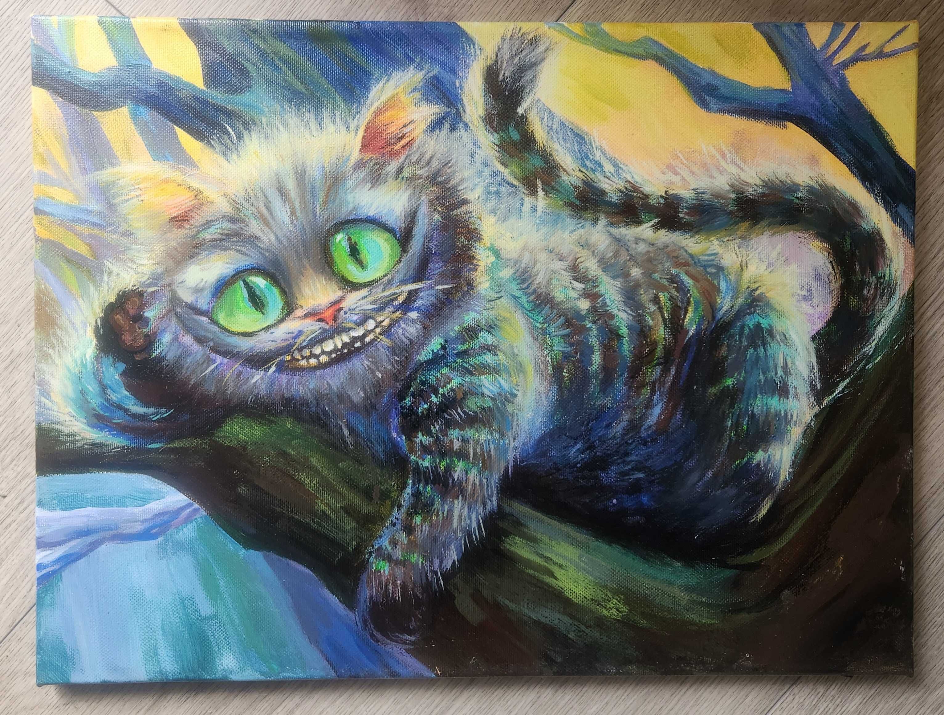 Obraz ręczny,  olej na płótnie 40×30cm, Kot z Cheshire