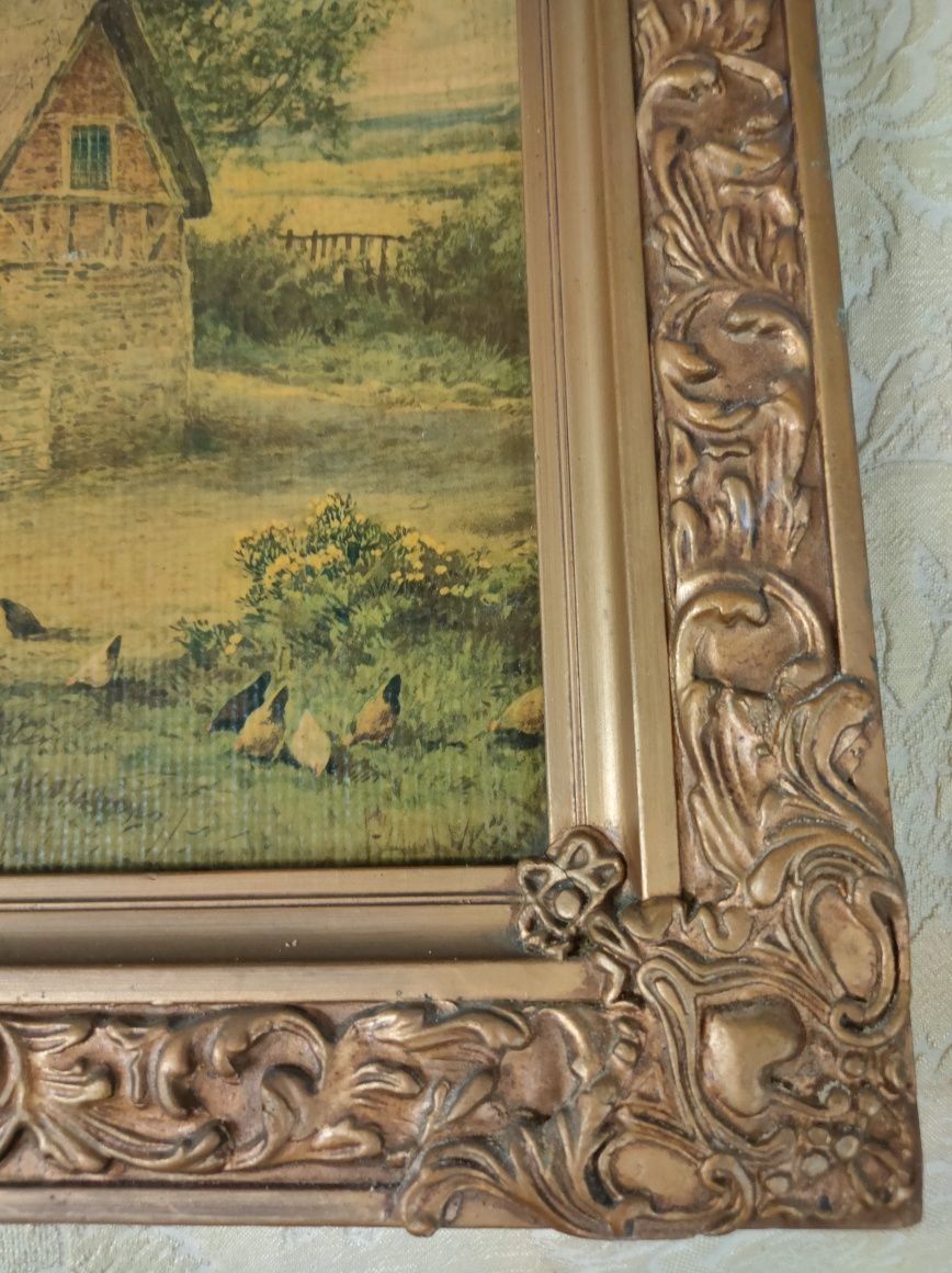 Quadro antigo com moldura em madeira.