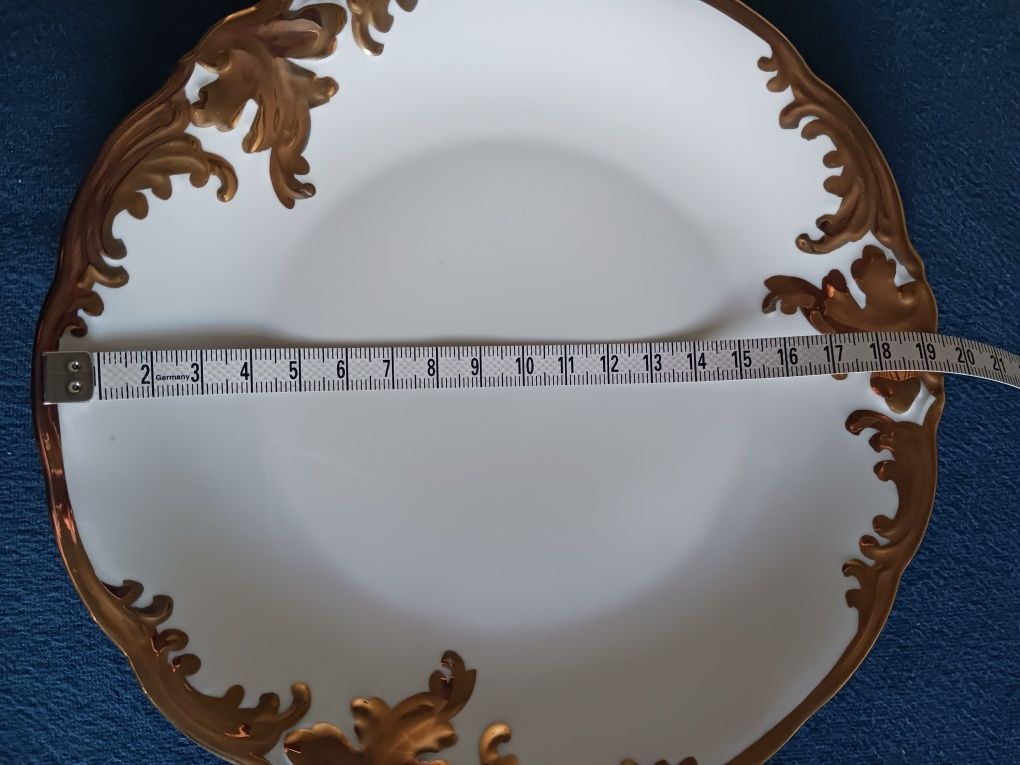 Złoty Liść, zestaw talerzy obiadowych.  Porcelana Wałbrzych lata 70.