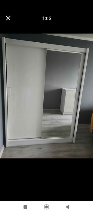 Zestaw mebli szafa przesuwna komoda biały połysk lustro