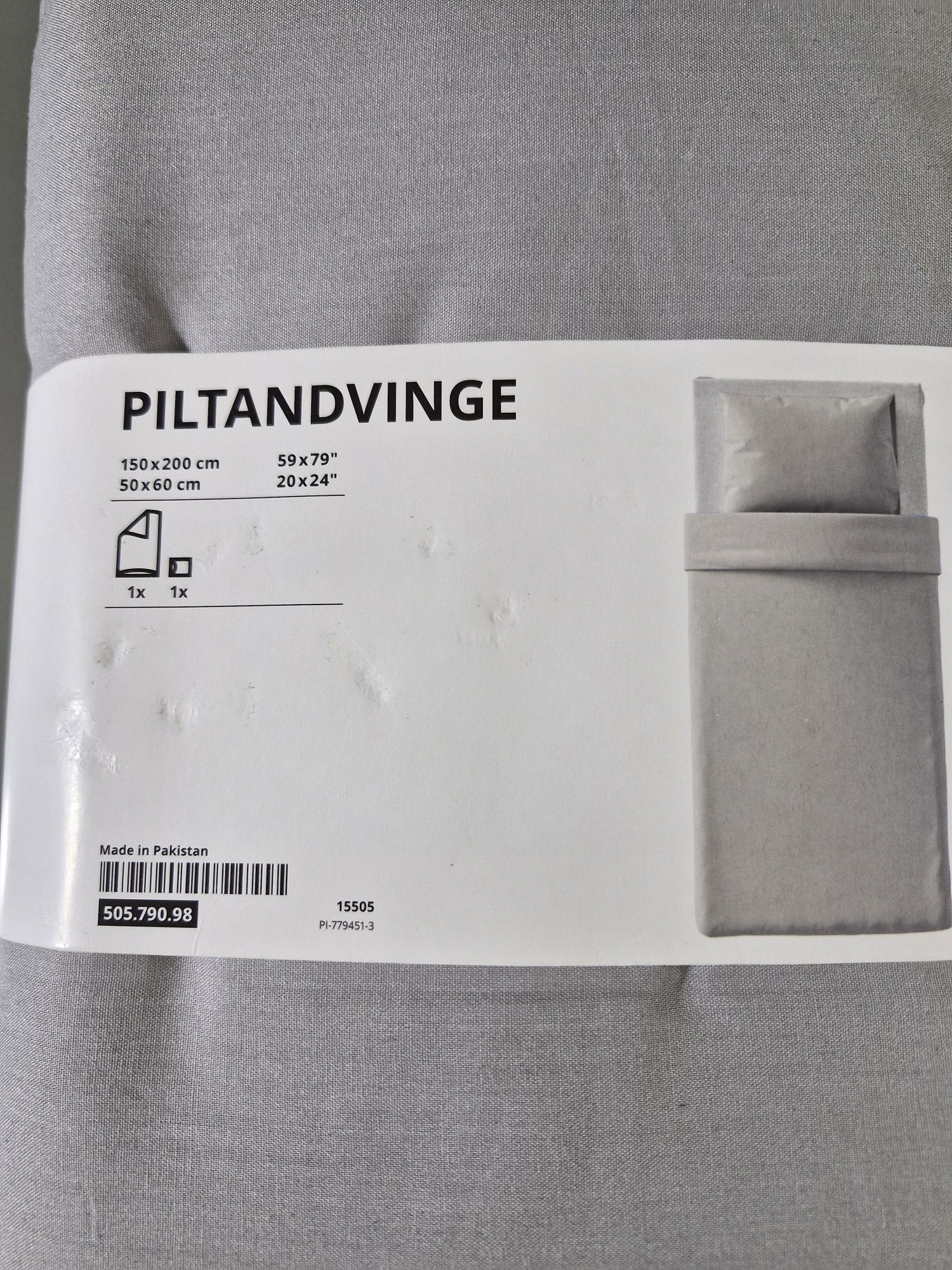 IKEA Piltandvinge Poszwa na Kołdrę I Poszewka Szara 150x20 + 50x60