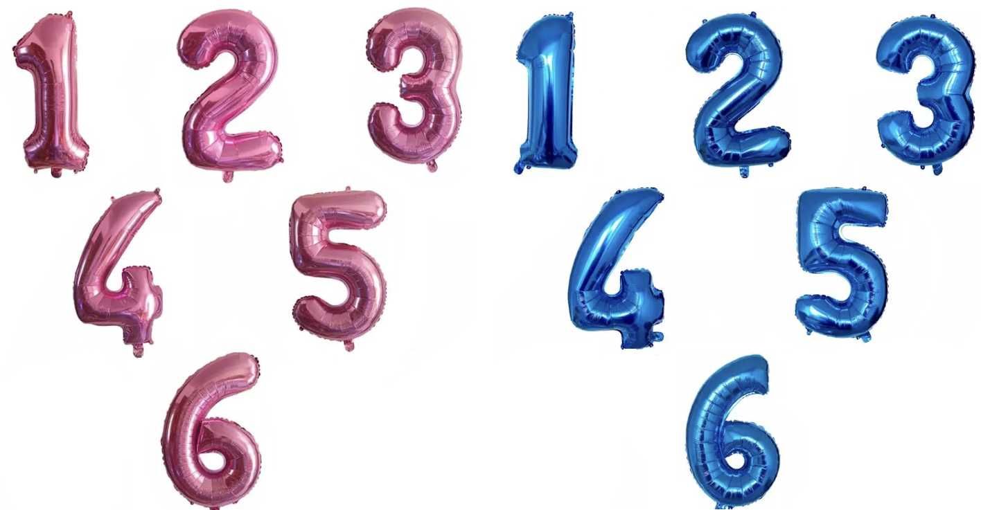 Duża cyfra balon foliowy 81 cm niebieski różowy urodziny