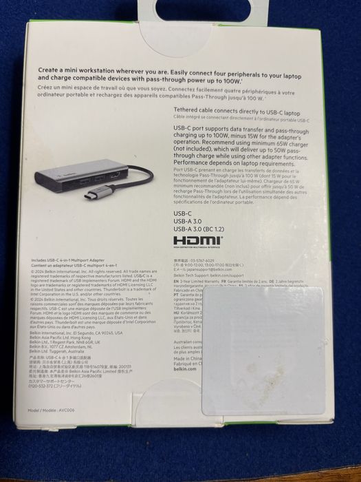 USB-C 4-in-1 Multiport Adapter BELKIN64284346416130121