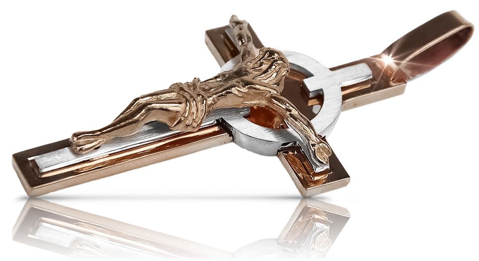 Krzyż Katolicki czerwonego różowego złota14k 585 zawieszka ctc049rw Wr