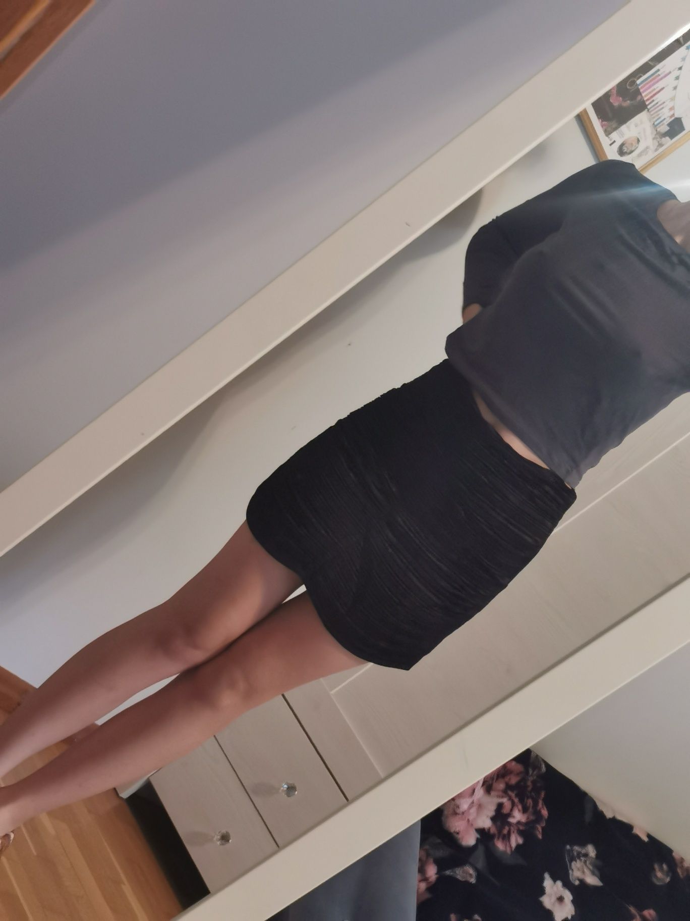 Spódniczka Zara krótka mini czarna plisowana obcisla