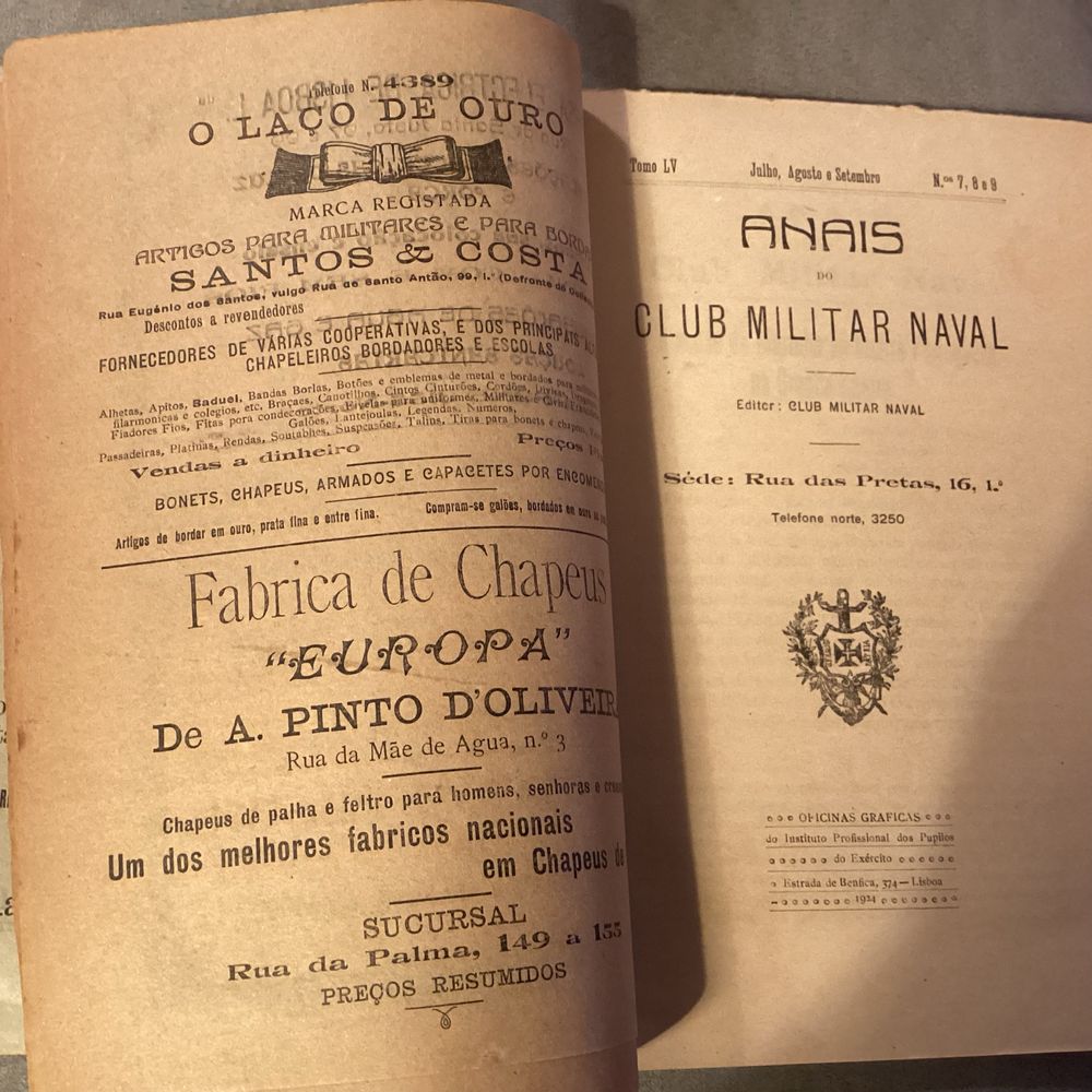 Livro Anais do Clube Militar Naval -Jul,Ago,Set de 1924